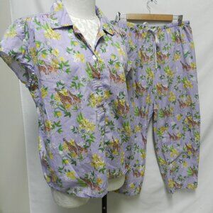 The Cat's Pajamas Giraffe Cotton Top Pant set drawstring elastic Size X-Large XL